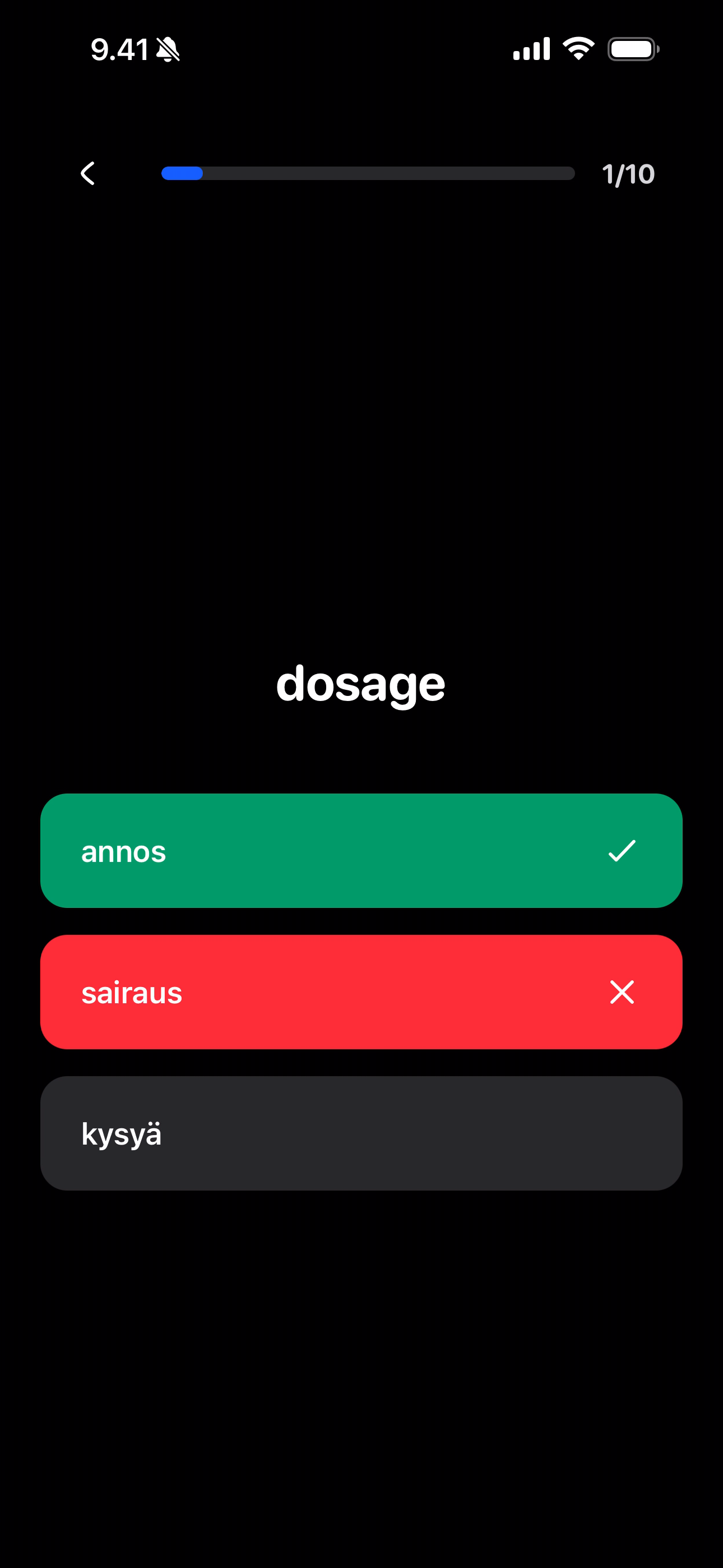 Quiz answer revealed with correct and wrong highlighted